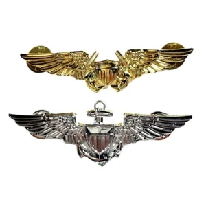 SET OF 2 US NAVY METAL BADGES: FLIGHT OFFICER WINGS & PILOT WINGS (SET 2 WINGS) - Picture 1 of 7