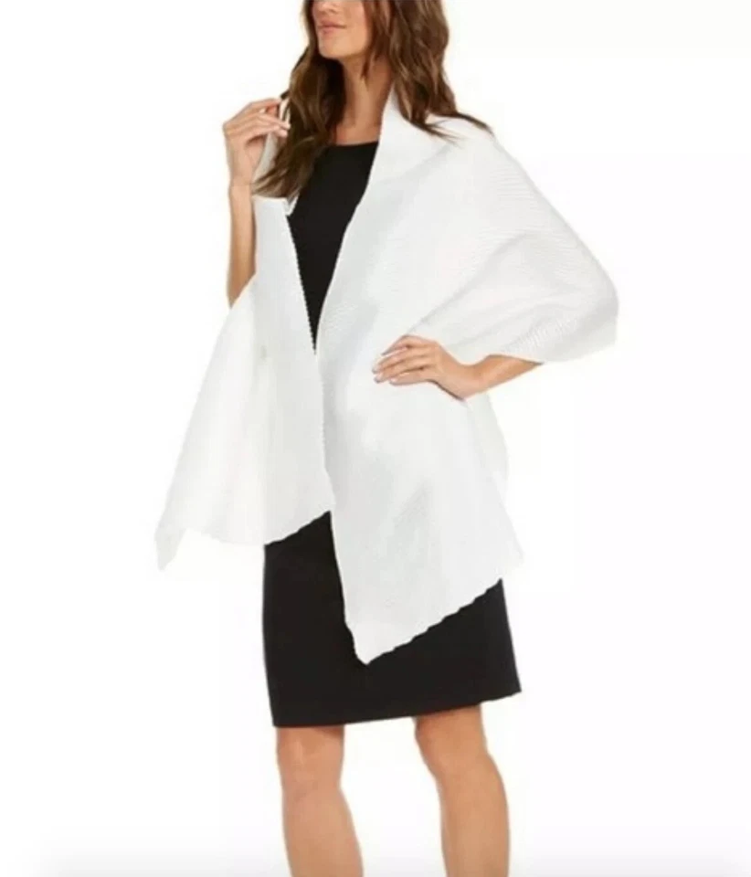 Calvin Klein Pleated Evening Wrap Shawl Eggshell White Womens One Size