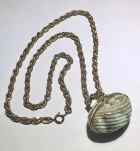 Vintage Seashell Shell Locket Trinket Box Pendant Necklace - Picture 1 of 7