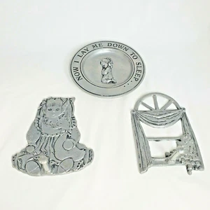 Vtg Carson Pewter Hooks Hanging Lot of 3 Childs Room Plate Window Girl Prayer - Picture 1 of 12