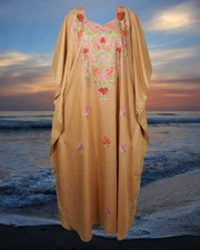 Women's Kaftan Maxi Dress, GIFT, Peach Boho Maxi Dress, Lounger, Cotton L-4XL