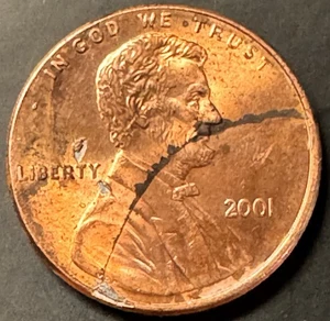 Large Obverse Die Crack 2001 Lincoln Cent - Picture 1 of 4