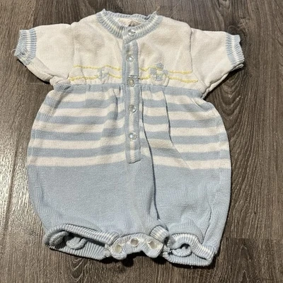 Bebé Niño 0-3m Vintage Tejido Pantalones Cortos Mameluco Náutico *Defecto Menor Foto 1 de 4