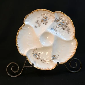 CFH/GDM Haviland Limoges Austernplatte 5 Abschnitte & Mitte 1892-1900 Floral Gold - Bild 1 von 13