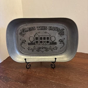 "Bless This House" Polished Pewter Tray by Wilton - Picture 1 of 8