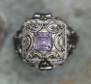 Vintage Amethyst Gift Pillendose Ring Gr. 7,5 925 Sterling Silber Klapp Medaillon - Bild 1 von 10