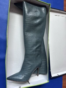 Sam Edelman Fraya Gray Iris Croc-Embossed Leather Knee-High Boots Size 7 - Picture 1 of 23