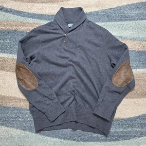 Polo Ralph Lauren Chal Cuello Suéter Gris Gamuza Codo Parches Para Hombre’s L - Imagen 1 de 7