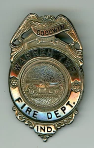 Warren Township Fire Badge Indiana Department Obsolete Fireman Dept Truck - Picture 1 of 4