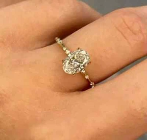2Ct Oval Cut VVS1 Moissanite Solitaire Engagement Ring 14k Yellow Gold Plated - Picture 1 of 4