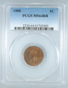 1908 Indian Cent MS-64 RB PCGS zertifiziert - Bild 1 von 4
