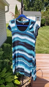 KAREN KANE WOMEN'S DRESS SIZE LARGE SHADES OF BLUE, BLACK AND WHITE - Picture 1 of 7