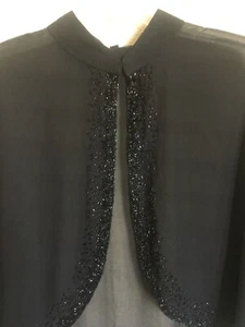 GORGEOUS SEQUIN BEADED BLACK SOFT CHIFFON SHAWL /CAPE EVENINGWEAR JKARA NEW YORK - Picture 1 of 11