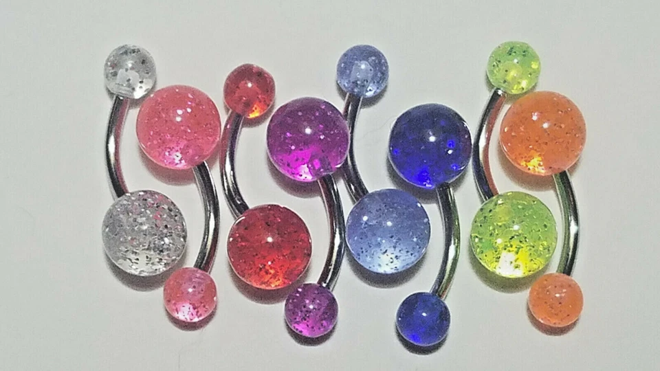 Anillos ombligo 8 colores brillo acrílico calibre 14 3/8 pulgadas Foto 1 de 4