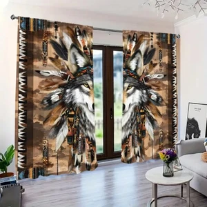 2 Panels 3D Tribal Wolf Printed Curtains Window Drapes for Bedroom Living Room - Picture 1 of 42