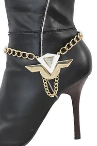 Women Gold Metal Chain Boot Bracelet Anklet Shoe White Geometric Charm Jewelry - Picture 1 of 12