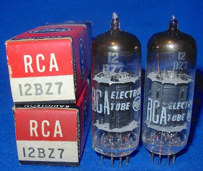 Nuevo de Lote Antiguo Par de Tubos CBS Placa Negra 12BZ7 Emparejados Marca Para RCA 1957 Fecha #1 Foto 1 de 3