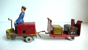 ANCIEN CHARIOT DE GARE TÔLE Lg 18cm ANNÉES 30/50 ÉTAT DE JEU FONCTIONNE - Imagen 1 de 9