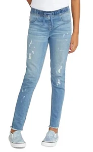Justice Girls Denim Jeggings Blue 10 Pull On Elastic Waist Destroyed Splatter - Picture 1 of 11