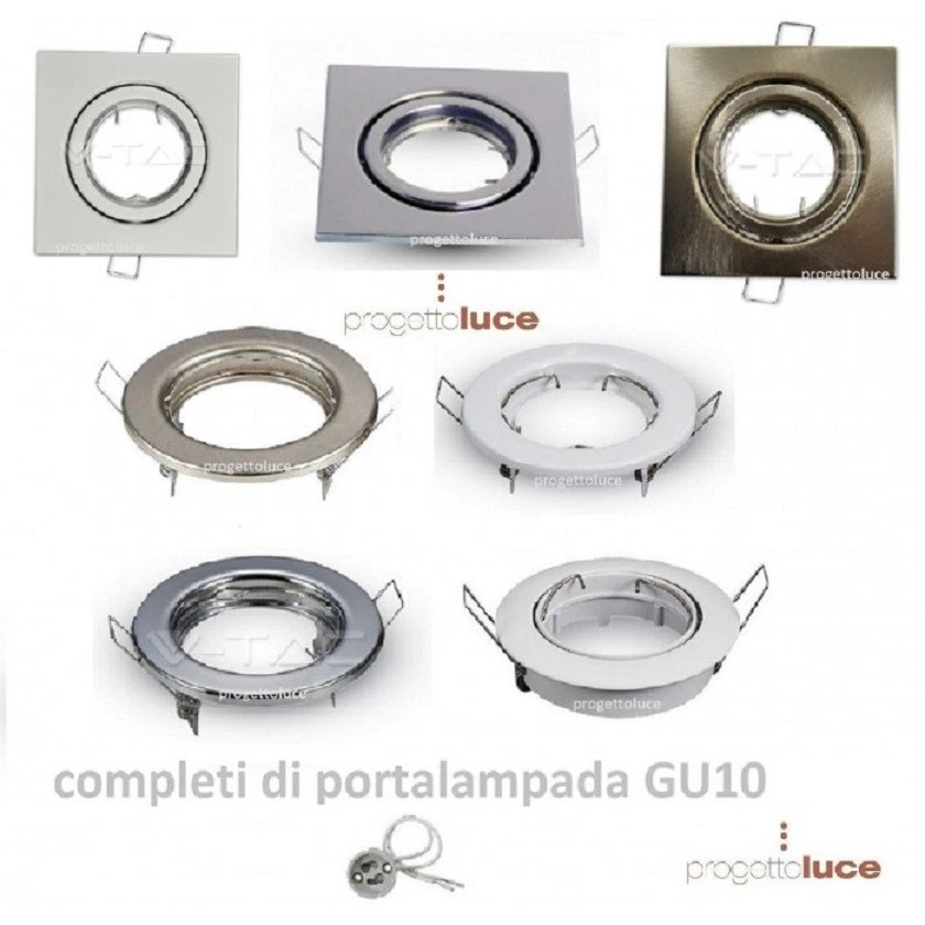 Porta Faretto ORIENTABILE da Incasso Lampadine LED PortafarettI GU10  COB - Immagine 1 di 1