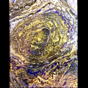 ABSTRACT PAINTING ORIGINAL ACRYLIC SIGNED CANVAS 14” x 11" METALLIC GOLD PURPLE - Picture 1 of 19