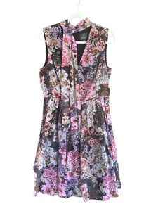Adrianna Papell Dress Women Floral Print Fit Flare Sleeveless Neck Tie - Picture 1 of 14