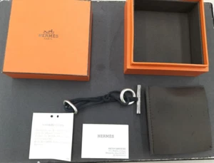 HERMES Chaine D'ancre Sterling Silver 925 Black Cord Bracelet 6.9" with Box - Picture 1 of 5