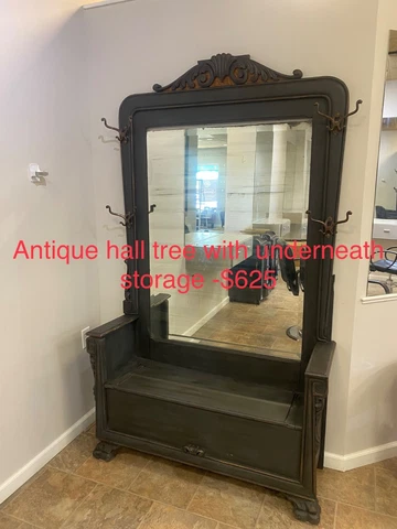 NOT AVAILABLE -BEAUTIFUL antique hall tree with hooks pick up only!!! Cover