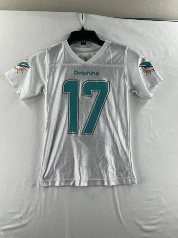 Miami Dolphins Ryan Tannehill 17 NFL Girls Jersey White Turquoise V Neck M 7/8 Cover