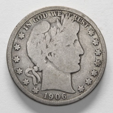 1906 P SILVER BARBER HALF DOLLAR GOOD GRADE DETAILS 90% SILVER US 50 CENT COIN Cover