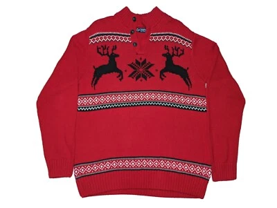 Suéter de invierno tejido vacaciones Ralph Lauren Chaps M rojo copo de nieve nórdico reno  Foto 1 de 4
