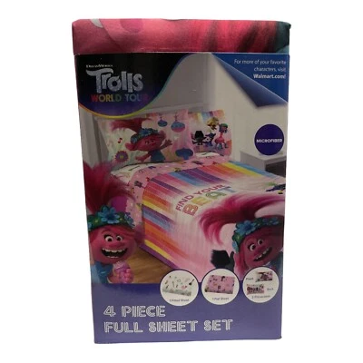 Trolls |DreamWorks-Poppy-Juego de sábanas tamaño completo | 4 piezas | Microfibra | Totalmente nuevo Foto 1 de 4