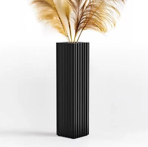 Modern Black Vertical Stripe Floor Vase, Tall Centerpiece Vase - Picture 1 of 8