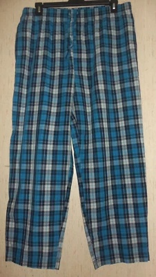 EXCELLENT MENS STAFFORD BLUE PLAID WOVEN PAJAMA / LOUNGE  PANTS  SIZE L - Image 1 of 3