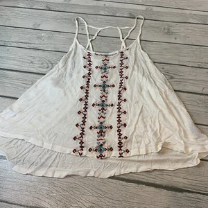 Full Tilt Womens Small Tank Top Boho Aztec Embroidery With Cross Cross Back - Picture 1 of 12