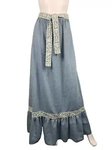 Cottage Core Vintage Bauern Rock Folk Prärie Boho Maxi Chambray Miss K 9/10 - Bild 1 von 20