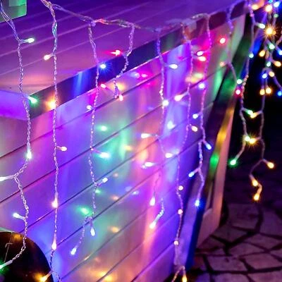 THE MAGIC TOY SHOP Christmas Lights Outdoor Icicle 200 LED Pastel Multicolour Chaser Fairy Lights