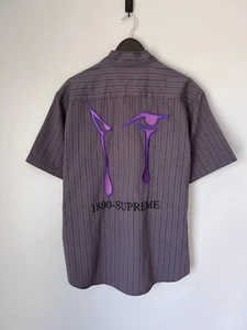 Supreme x AOI Eyes Work Shirt - Size Large - Purple Stripe - NEW - Picture 1 of 7