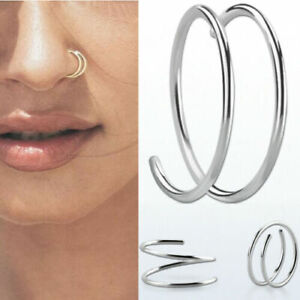 1-4PC 20G 2 Ring Hoop Silver Plated Steel Seamless Helix Cartilage Nose Spirals