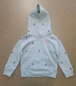 NWT Polo Ralph Lauren Kid's GREY POLO Hoodie 20 years Pink Pony embroidered sz 5 - Picture 1 of 4