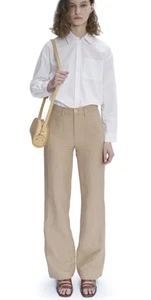 A.P.C. Pantalones Pantalones junto al mar •34/ EE. UU. 0-2• Beige Mezcla de lino tiro alto pierna ancha - Imagen 1 de 16
