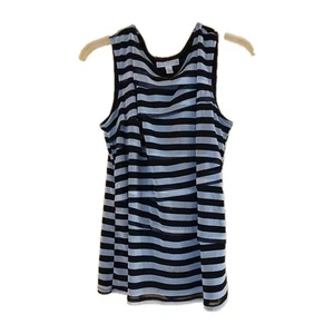 Dana Buchman Women's Sz Large Sleeveless Top Striped Tiered Dark Fairycorp EUC - Picture 1 of 7