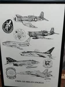 HELL'S ANGELS VFMA-321 WWII WWI FIGHTER PLANES Robert Conely PRINT JET FIGHTER - Picture 1 of 6