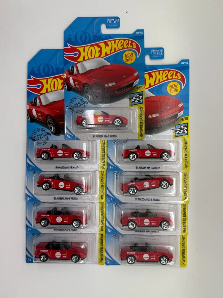 Lot of 9 - 2019 Hot Wheels ’91 Mazda MX 5 Miata Red – Speed Graphics 184/25 - Image 1 of 1