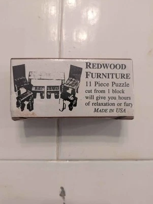 VTG 60s Redwood Puzzle 11-Piece Hand-Cut Wooden Brain Teaser MCM Kids Toys USA - Image 1 of 4