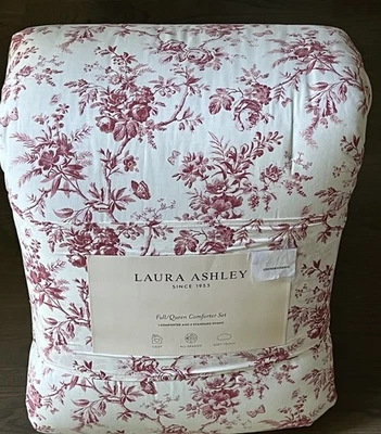 Laura Ashley Walled Garden Red Floral Toile Full/Queen Cotton Comforter SET - Image 1 of 4
