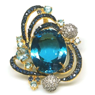 Broche/colgante de plata 925 azul suizo - topacio azul cielo, zafiro y circoin Foto 1 de 4