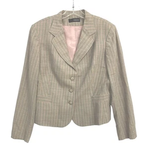 Giesso Womens Blazer Size 10 Beige Stripped 3- Button Long Sleeve Career - Picture 1 of 9