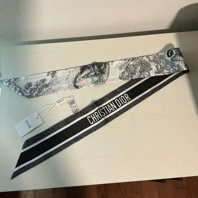 Bufanda de sarga negra/gris Dior para mujer Mitzah seda - GWP - novedad con etiqueta Foto 1 de 4