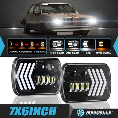 Pair 7X6" LED Headlights Hi/Lo Dynamic Turn Signal for Oldsmobile Cutlass Omega - Imagem 1 de 4